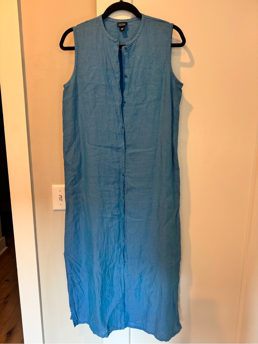 Eileen Fisher Sleeveless Sky Blue Button-Front Maxi Dress
